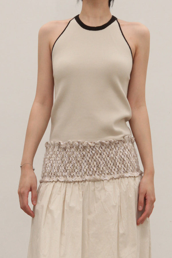 SWAYING/KNIT contrasting piping camisole SW23SS1T02 beige gray PS84